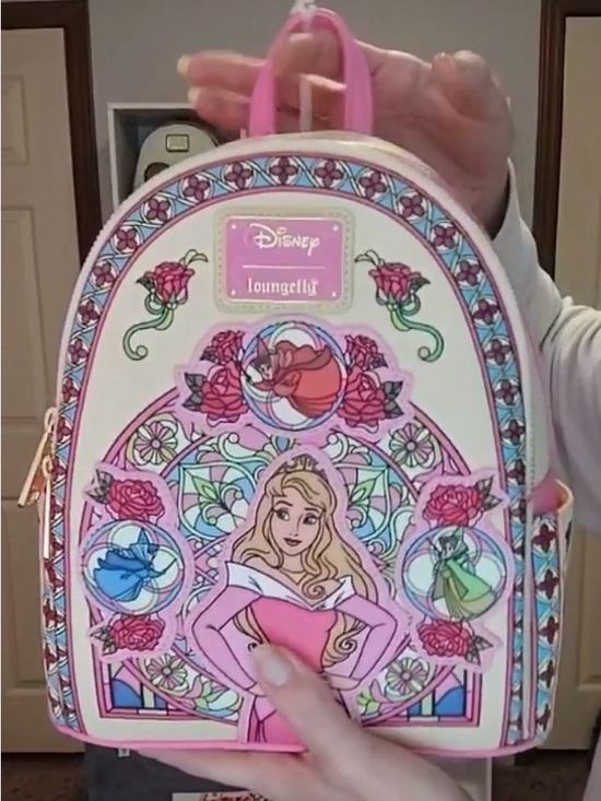 Loungefly Handbags - Loungefly Pink Sleeping Beauty Stained Glass Mini Backpack